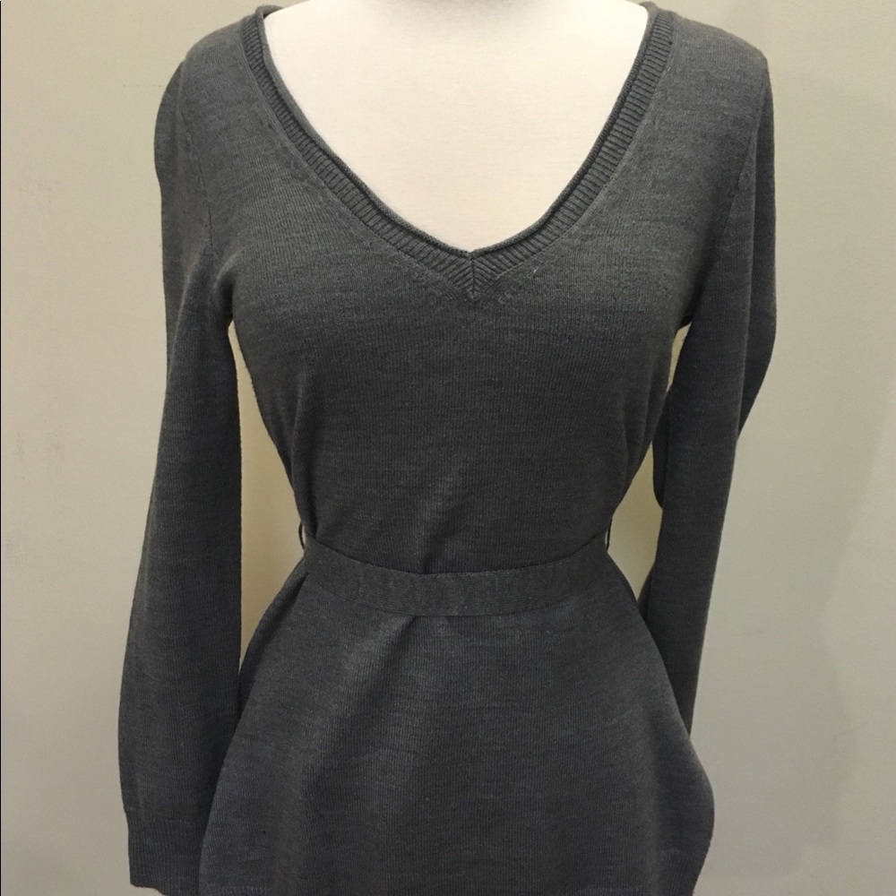 V-Neck Long Sleeve Sweater with Belt